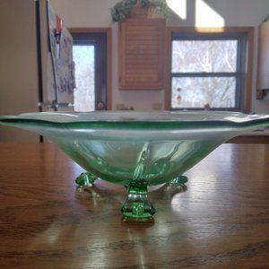 Candy Dish, Vintage, Footed, Green